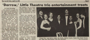 A snippet from a 1978 edition of The Carroll News showcasing theatre on campus.