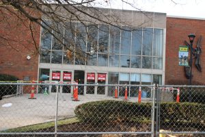 The former main entrance to Grasselli Library is now closed as the space begins the renovation process. 