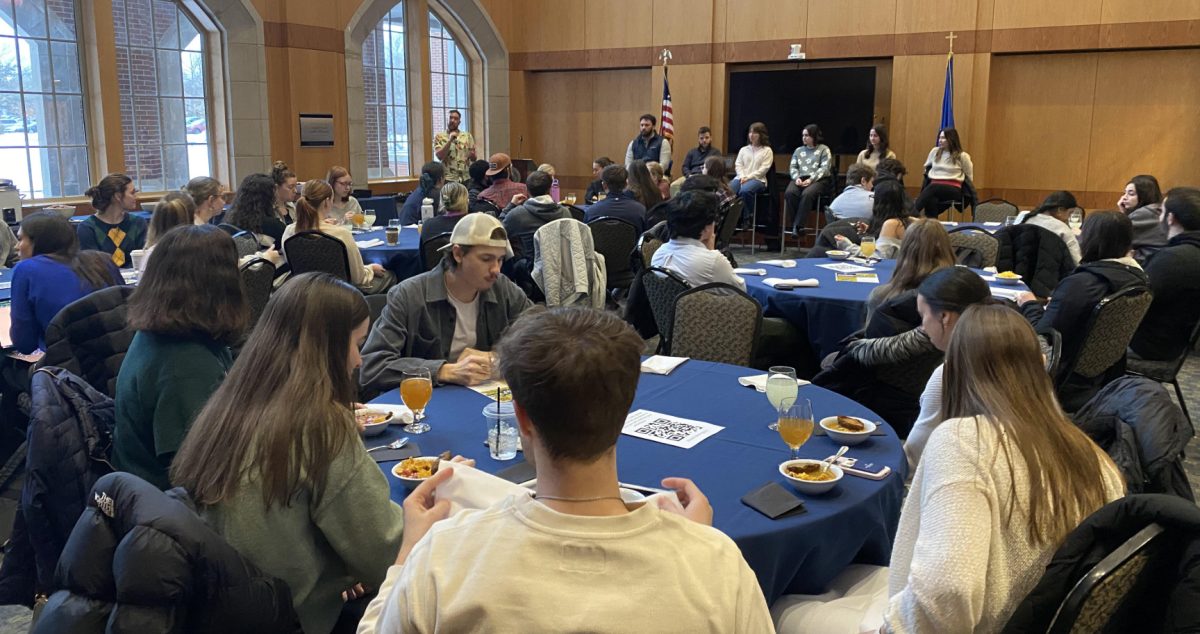 Members of the JCU community gather to listen to an environmental careers panel before the watch party of the first session. 