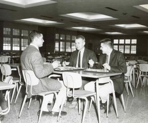 Students enjoy lunch in a very different looking Schott Dining Hall 