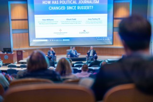 The event held in the Donahue Auditorium looked at media and current events.