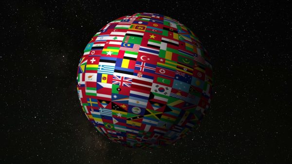 A globe displaying world flags.
